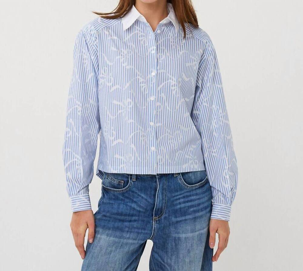 NEW ESQUALO short striped bows blouse in white / blue